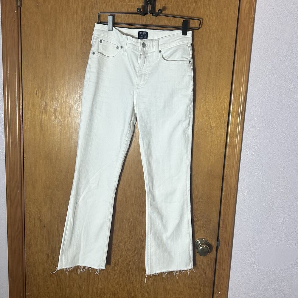 J. Crew Factory Raw Hem Flare Crop White Jeans in Signature Stretch Size 26